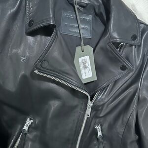 All Saints Dalby Black Lamb Leather Biker Jacket Size 10